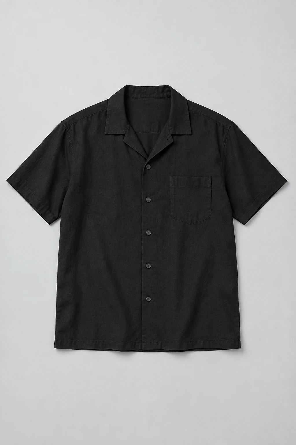 Black Black Short-sleeve Camp-collar Shirt