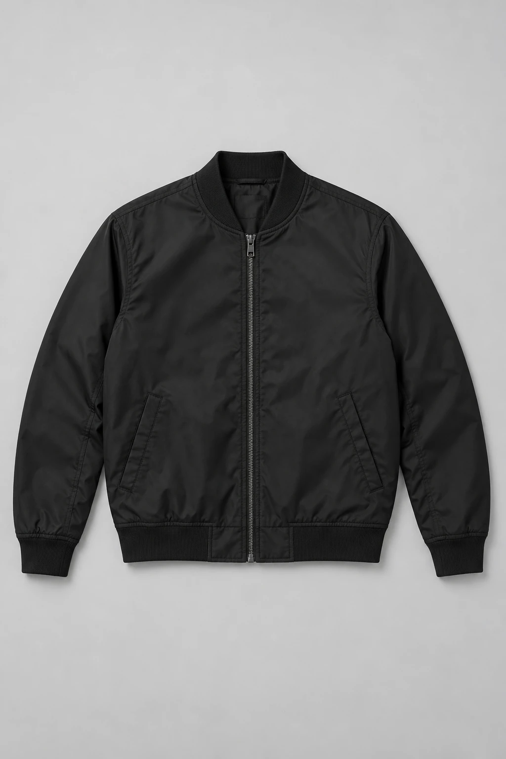 Black Black Zip-front Bomber Jacket